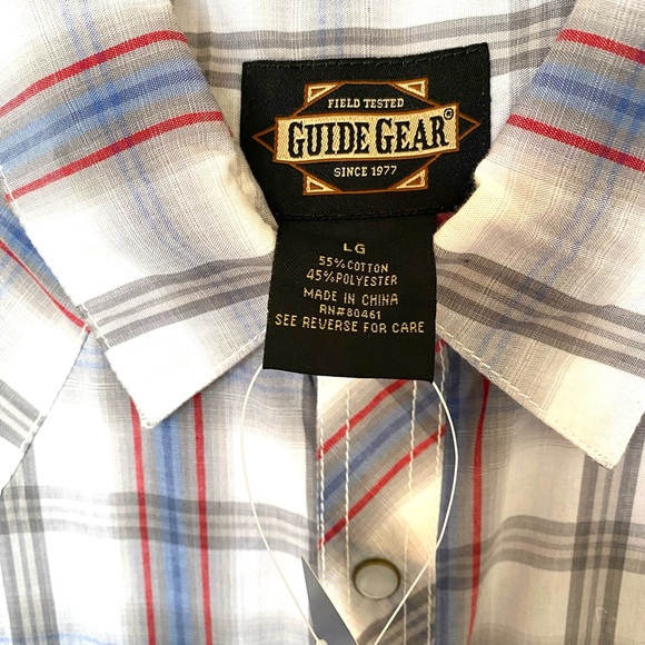 Guide Gear Men's Western Shirt Short Sleeve Rodeo Farm Plaid Shirt - Picture 3 of 5